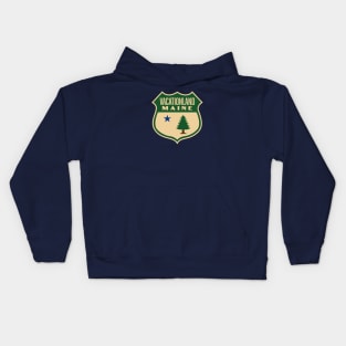 Vacationland Maine Retro Pine Tree Shield (Green) Kids Hoodie